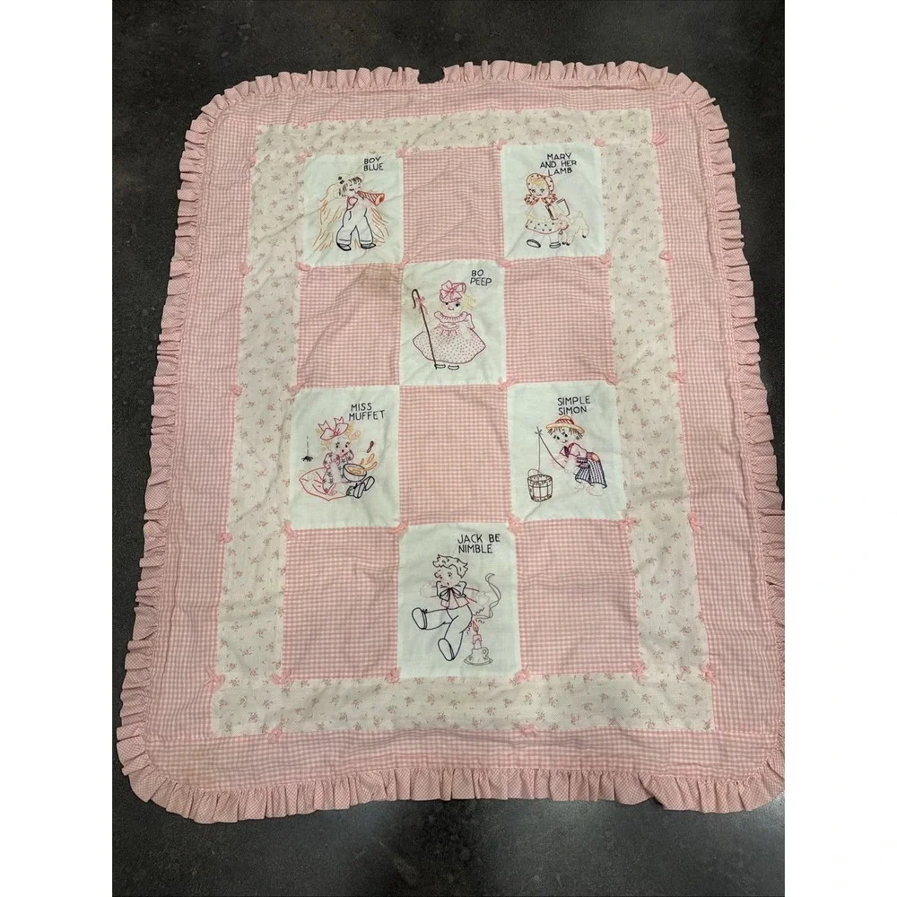 Vintage Pink Childs Nursery Rhyme quilt
